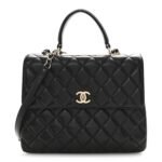Lambskin Quilted Large Trendy CC Dual Handle Flap Bag Black