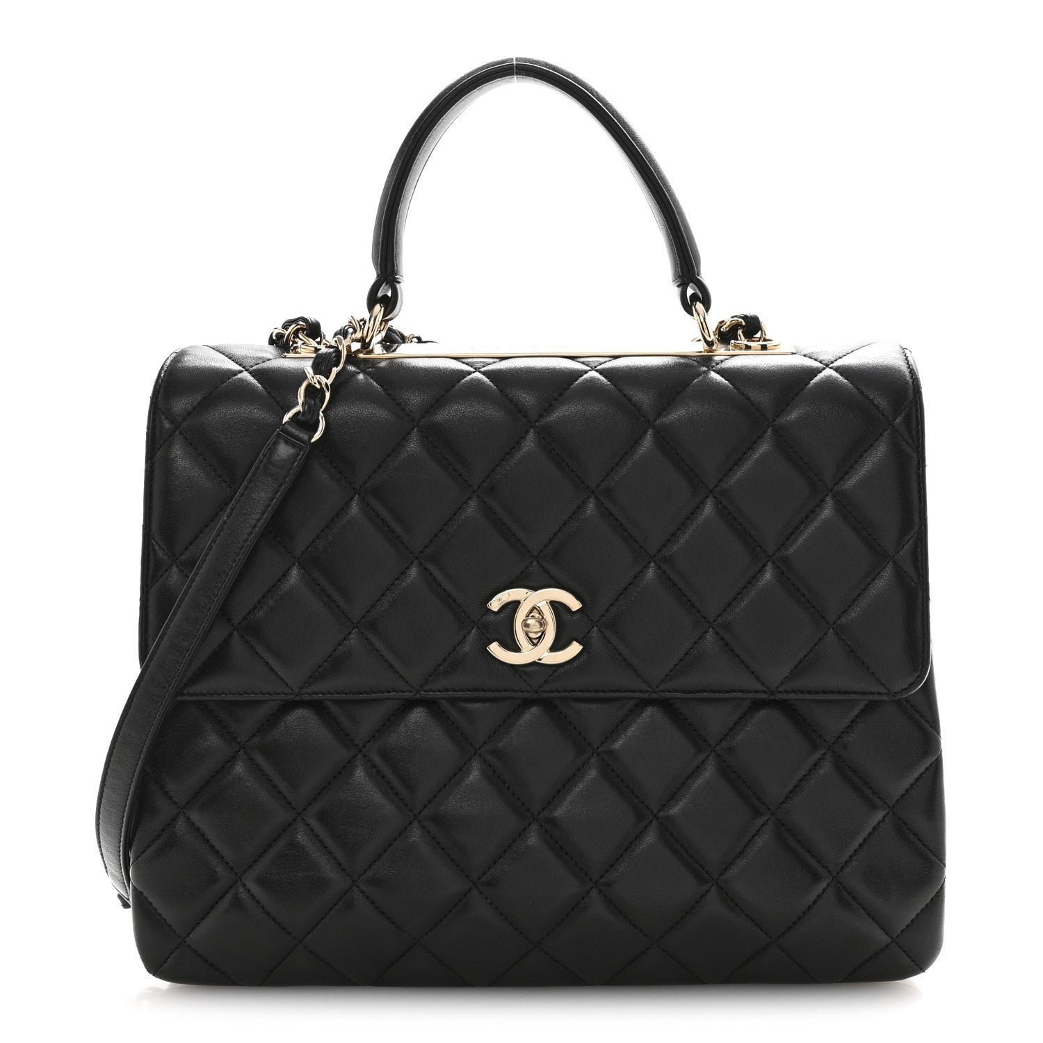 3ae170e841407a66ae4fca1ea2e18ec4.jpg Lambskin Quilted Large Trendy CC Dual Handle Flap Bag Black - Image 1