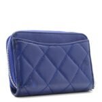 Lambskin Quilted Zip Around Coin Purse Wallet Blue - Image 3