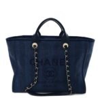 Mixed Fibers Striped Medium Deauville Tote Navy Blue