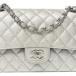 Glittered Metallic Caviar Quilted Medium Double Flap Silver - Image 8