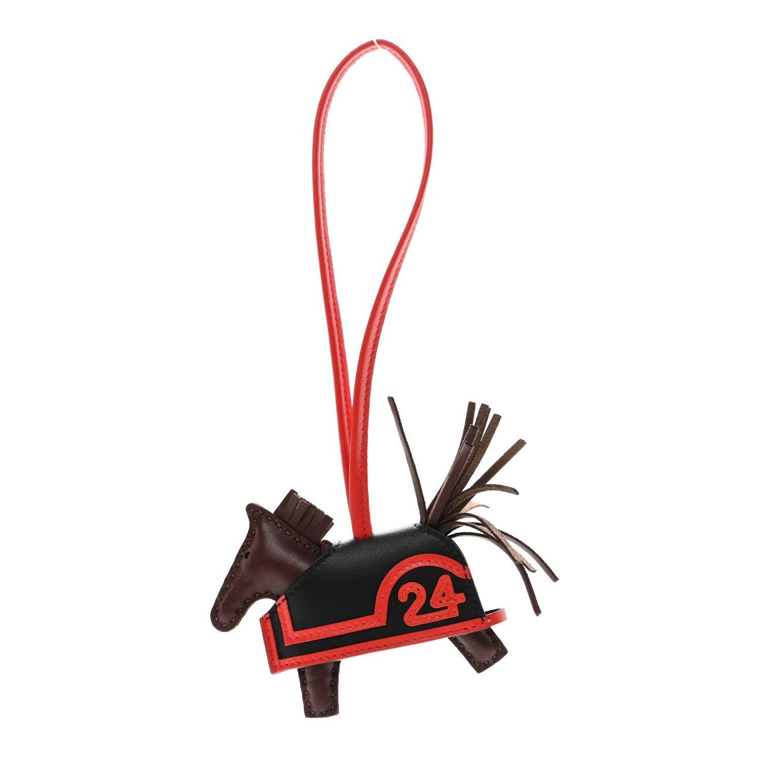 401df0caa37b9c4dc5afb9399c6add63.jpg Milo Lambskin Grigri Rodeo Robeo 24 Bag Charm PM Terre Black Capucine - Image 1
