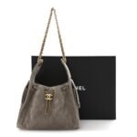 Suede Quilted Small Chanel 25 Handbag Dark Grey - Image 11