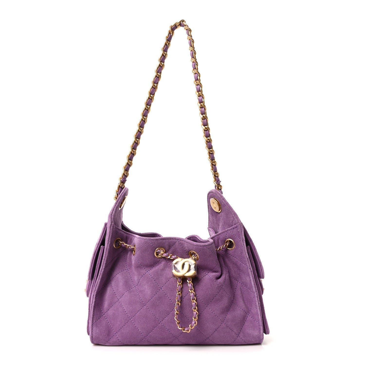 41c4b119e2e288a005e5aacbba6276a5.jpg Suede Quilted Mini Chanel 25 Handbag Purple - Image 1