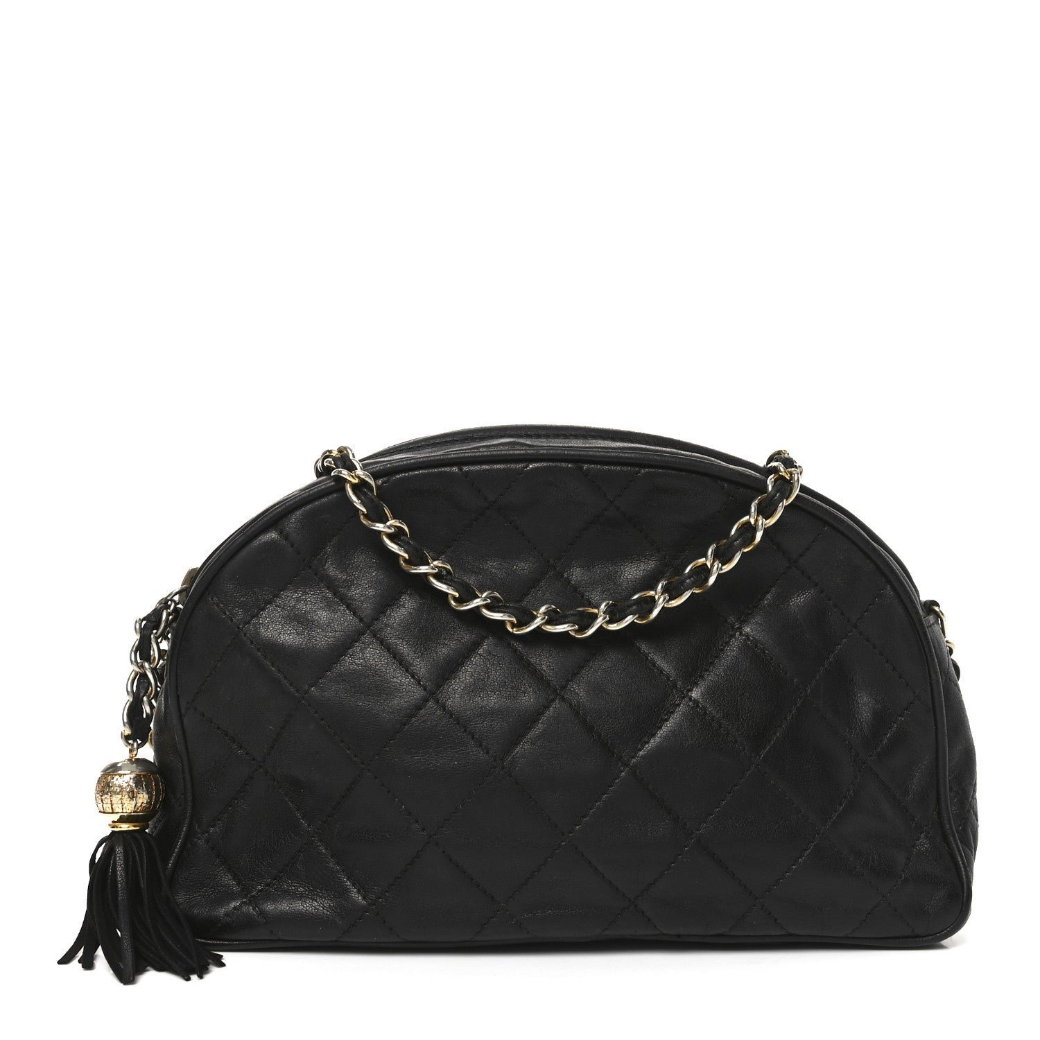 45adca6442c264306767c9bde4f6cde5.jpg Lambskin Quilted Tassel Camera Case Black - Image 1