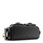 Shiny Lambskin Quilted Trendy Pockets Hobo Black - Image 4