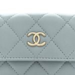 Lambskin Quilted Pearl Chain Belt Bag Light Blue - Image 9