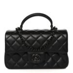 Lambskin Quilted Mini Top Handle Rectangular Flap So Black