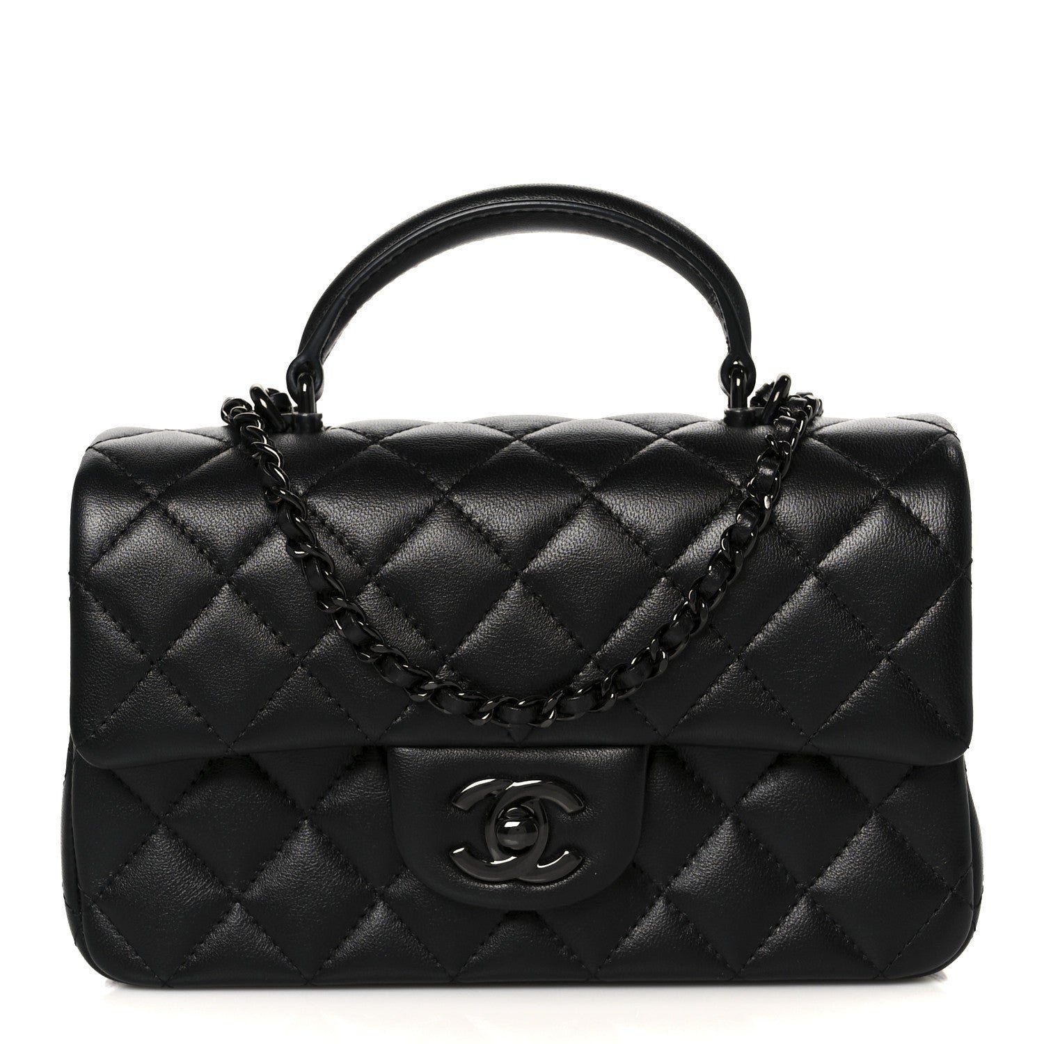 464c2933ddb1cca750648a233fd78252.jpg Lambskin Quilted Mini Top Handle Rectangular Flap So Black - Image 1