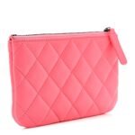 Lambskin Quilted Small Cosmetic Case Coral Pink - Image 3