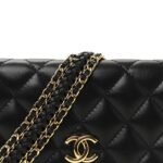 Lambskin Quilted Flap Shoulder Bag Chain Black - Image 9