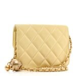 Lambskin Quilted Pearl Crush Clutch With Chain Yellow - Image 3