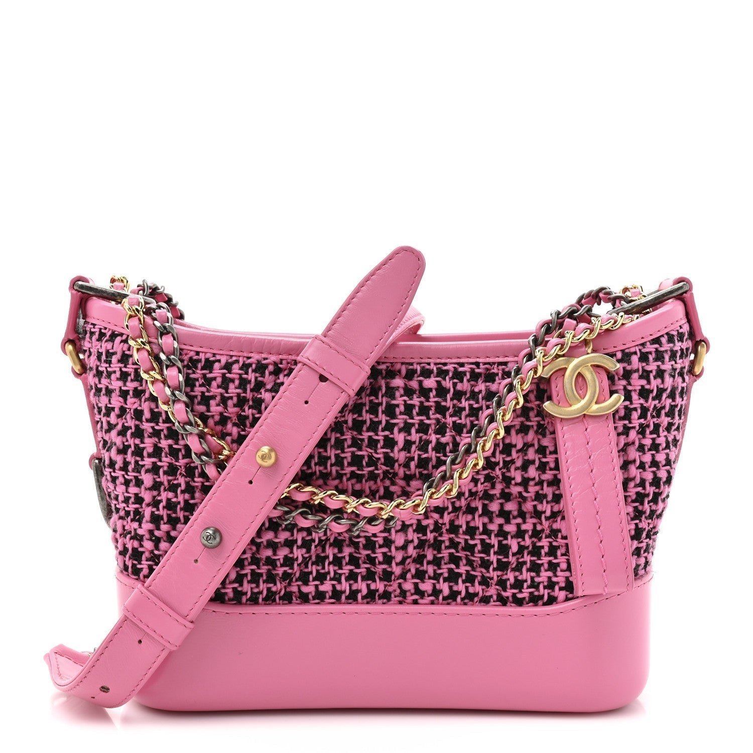 4c7d69a4b620fff8a0d2864c10e2a9ae.jpg Tweed Calfskin Small Gabrielle Hobo Pink - Image 1