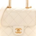Lambskin Handle Crush Top Handle Flap Bag White - Image 8