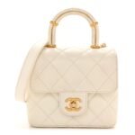 Lambskin Handle Crush Top Handle Flap Bag White
