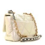 Iridescent Calfskin Quilted Large Chanel 19 Flap White - Image 3