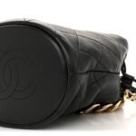 Lambskin Quilted Resin Bi-Color Chain Bucket Bag Black - Image 10