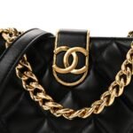 Lambskin Quilted Small Chain Hobo Black - Image 8