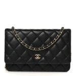 Lambskin Quilted Wallet On Chain WOC Black