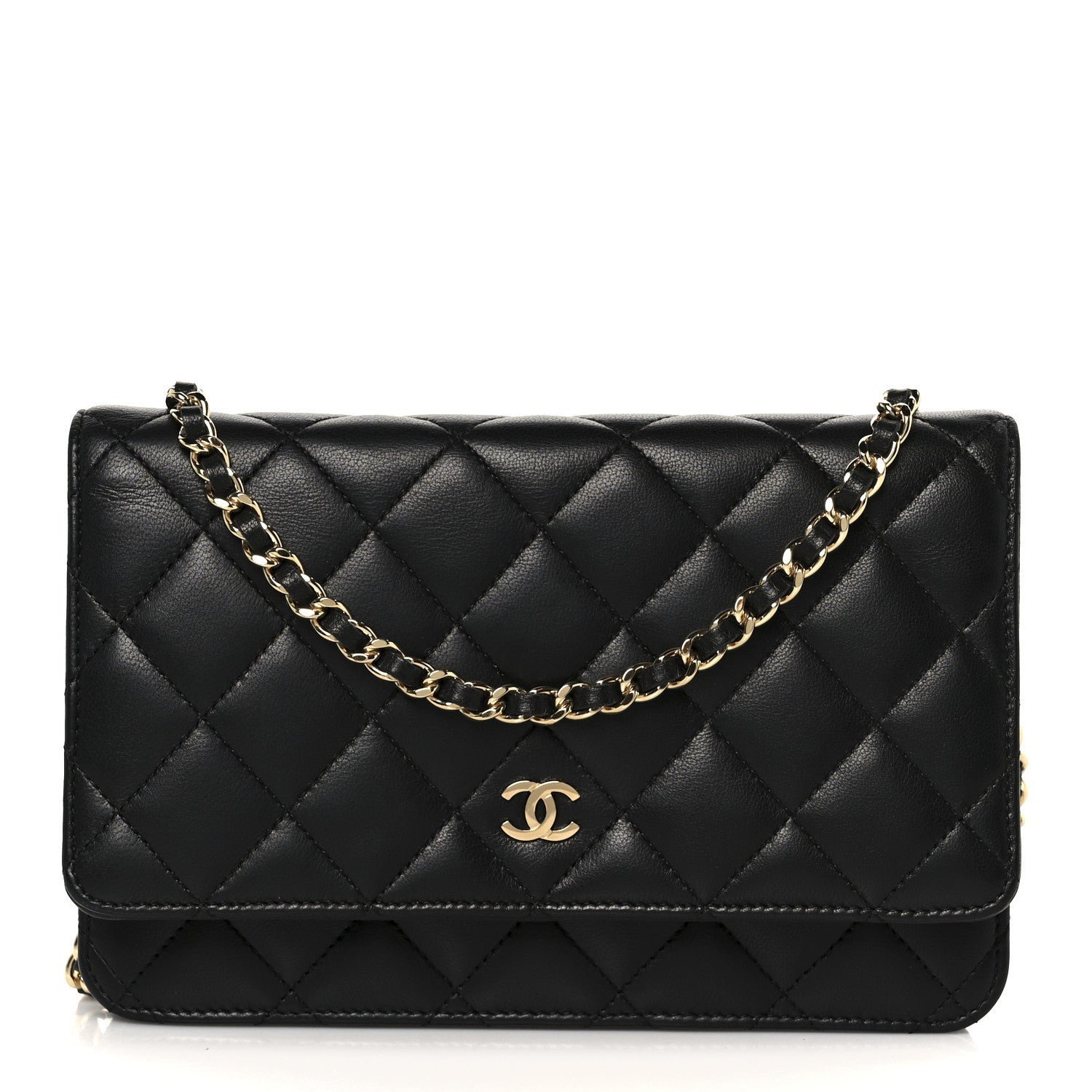 55a953a8279a3dfbdc56aa4ea2d6ada3.jpg Lambskin Quilted Wallet On Chain WOC Black - Image 1