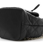 Lambskin Quilted Double Pocket Drawstring Backpack Black - Image 10