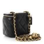 Lambskin Quilted Mini Pearl Crush Vanity Case With Chain Black - Image 3
