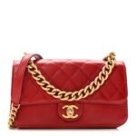 Iridescent Calfskin Quilted Small Straight Lined Flap Red