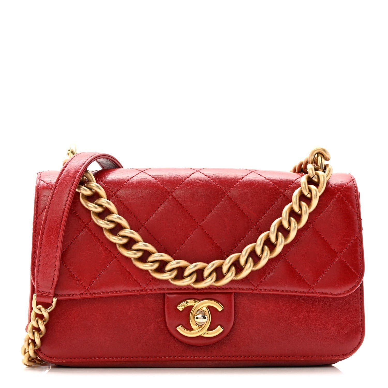5a151ecf1a60d9b5e4a94b55b7fcf39c.jpg Iridescent Calfskin Quilted Small Straight Lined Flap Red - Image 1