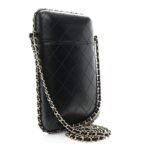 Lambskin Quilted Chain Around Phone Holder Black - Image 3