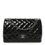 Patent Quilted Jumbo Double Flap Black
