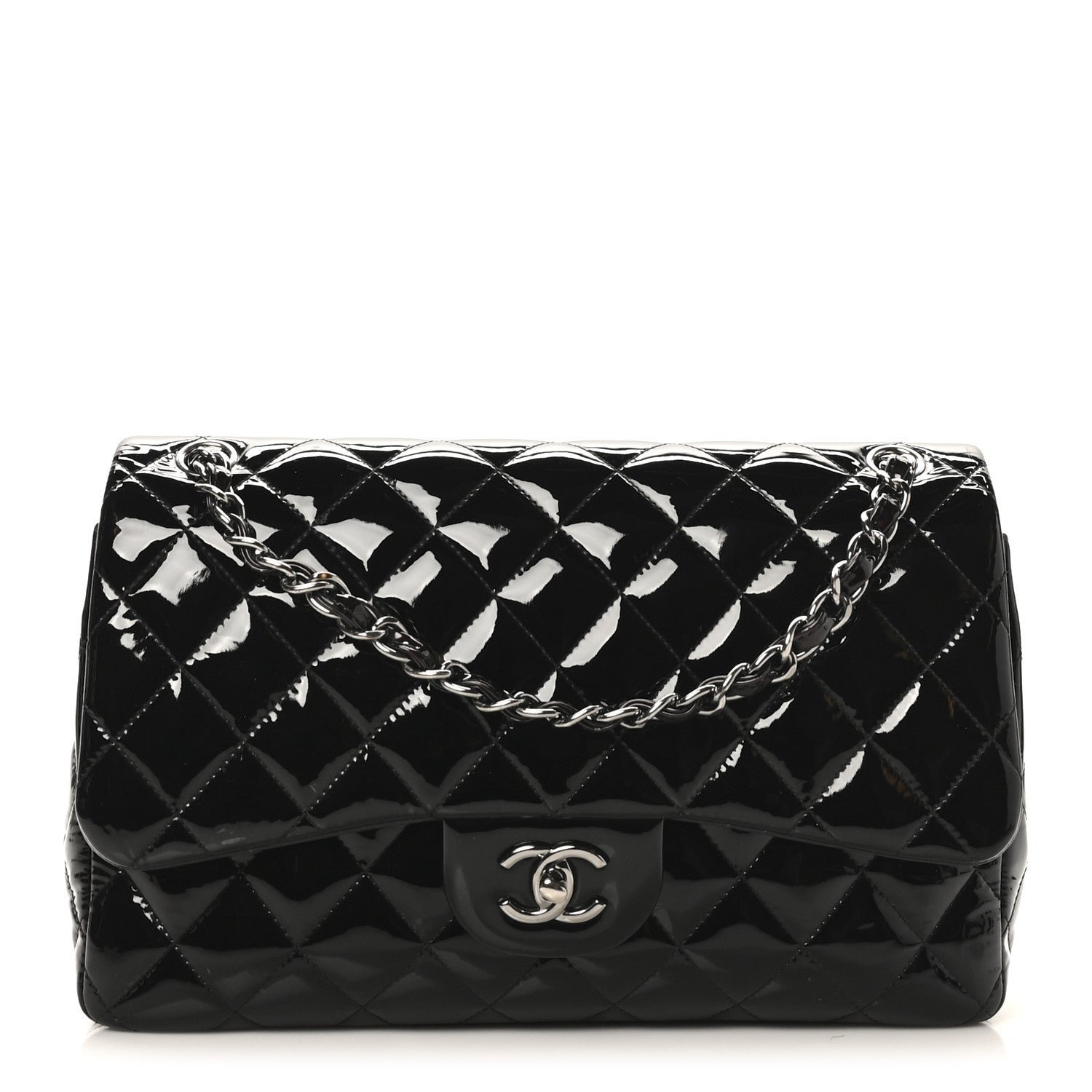 6126988ef26a673eeffefc94461ca38a.jpg Patent Quilted Jumbo Double Flap Black - Image 1