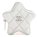 Metallic Lambskin Walk Of Fame Star Clip On Coin Purse Silver