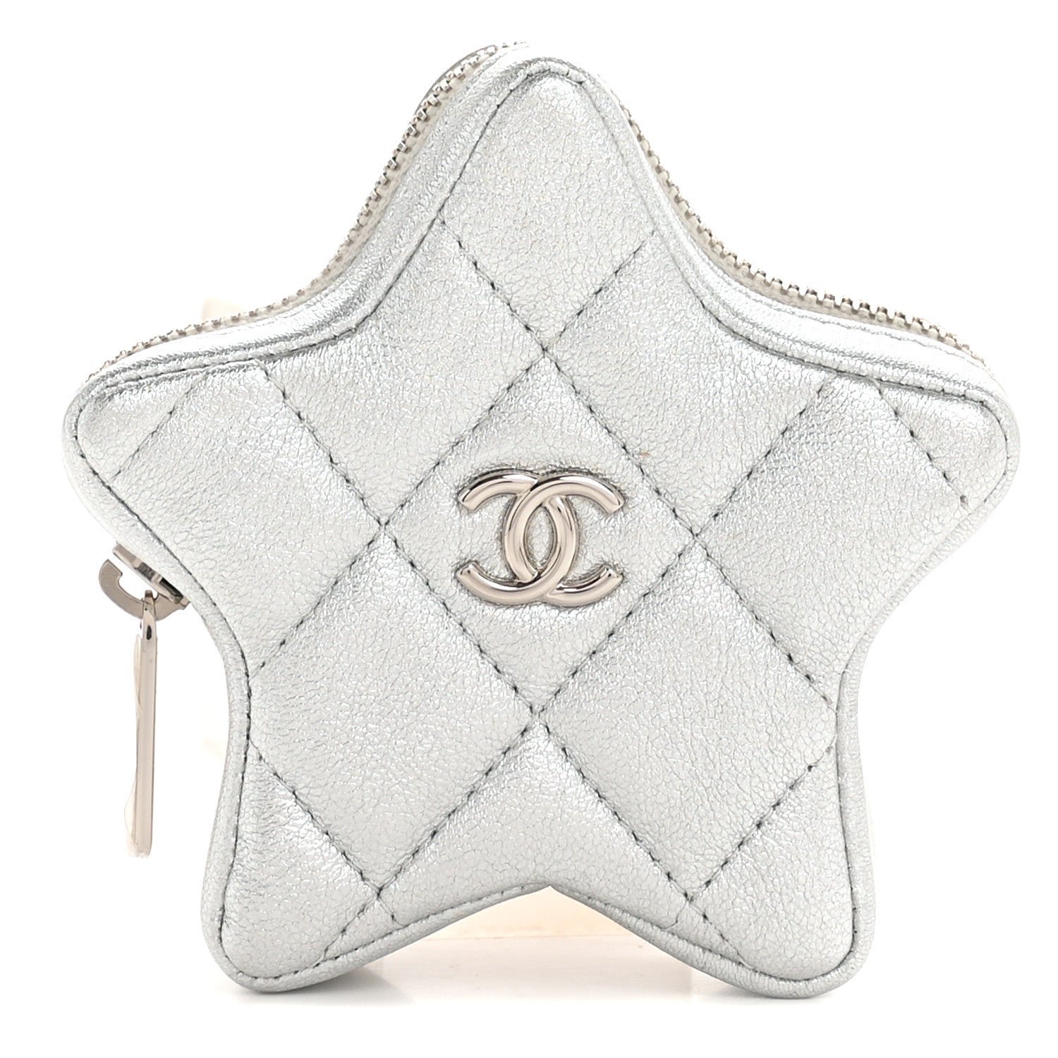 63bf833c58949e1084acdfa83a0afcc7.jpg Metallic Lambskin Walk Of Fame Star Clip On Coin Purse Silver - Image 1