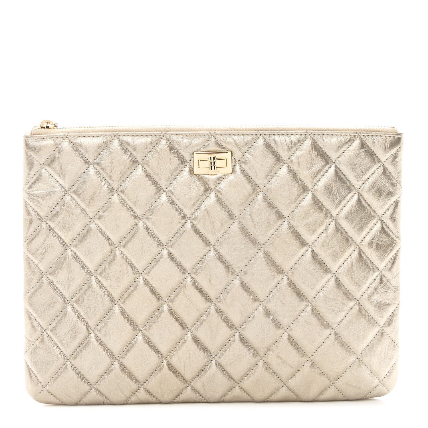 665bd8b6593f9646545901e93240cf3f.jpg Metallic Aged Calfskin Quilted Medium 2.55 Reissue Cosmetic Case Gold - Image 1