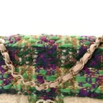 Tweed Shearling Large Flap Bag Green Purple Ecru Brown - Image 8