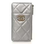 Lambskin Quilted Chanel 19 Phone and Card Holder Silver