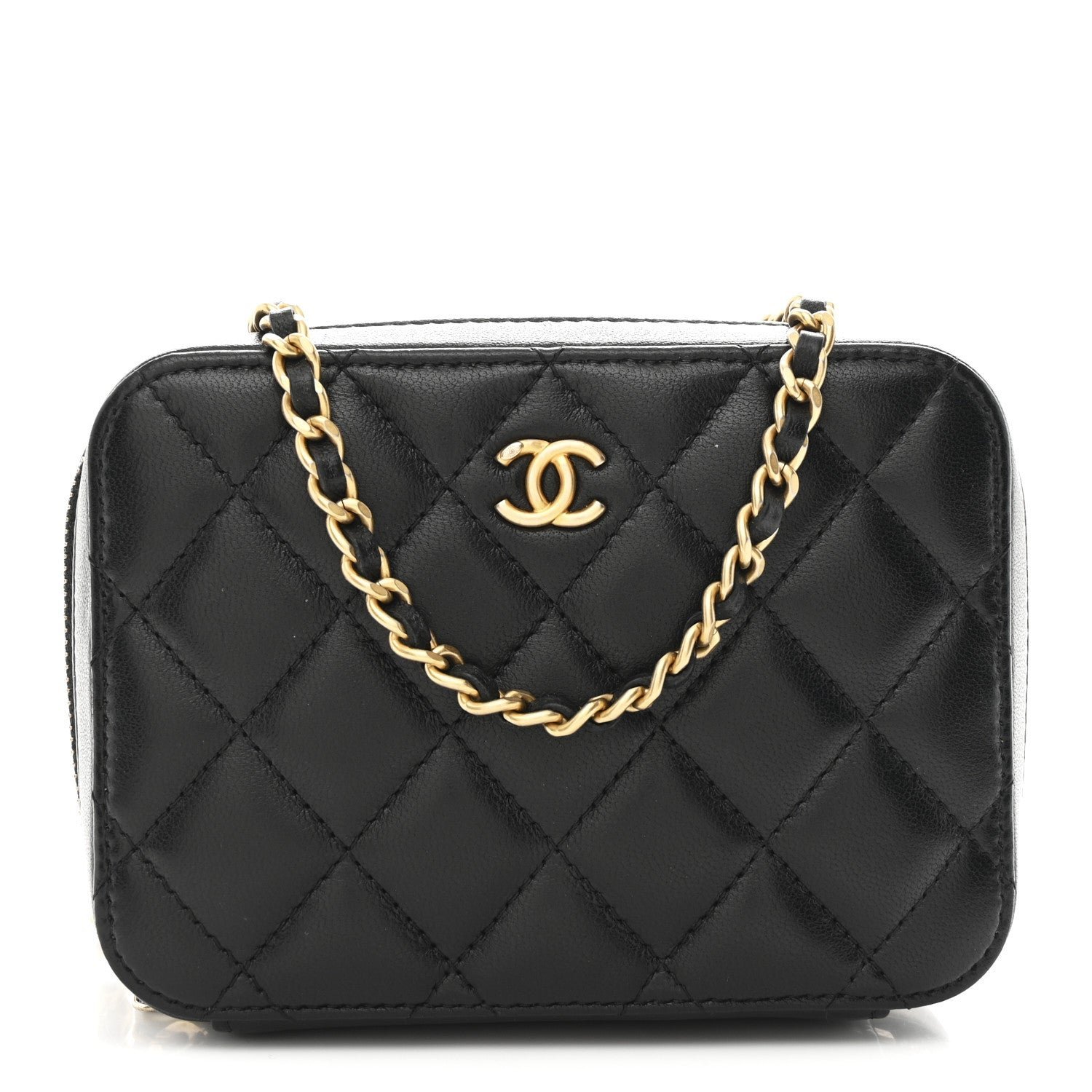 6c0a7f372e0e896d887c19d7dadfcd74.jpg Lambskin Quilted CC Pearl Crush Camera Case Black - Image 1