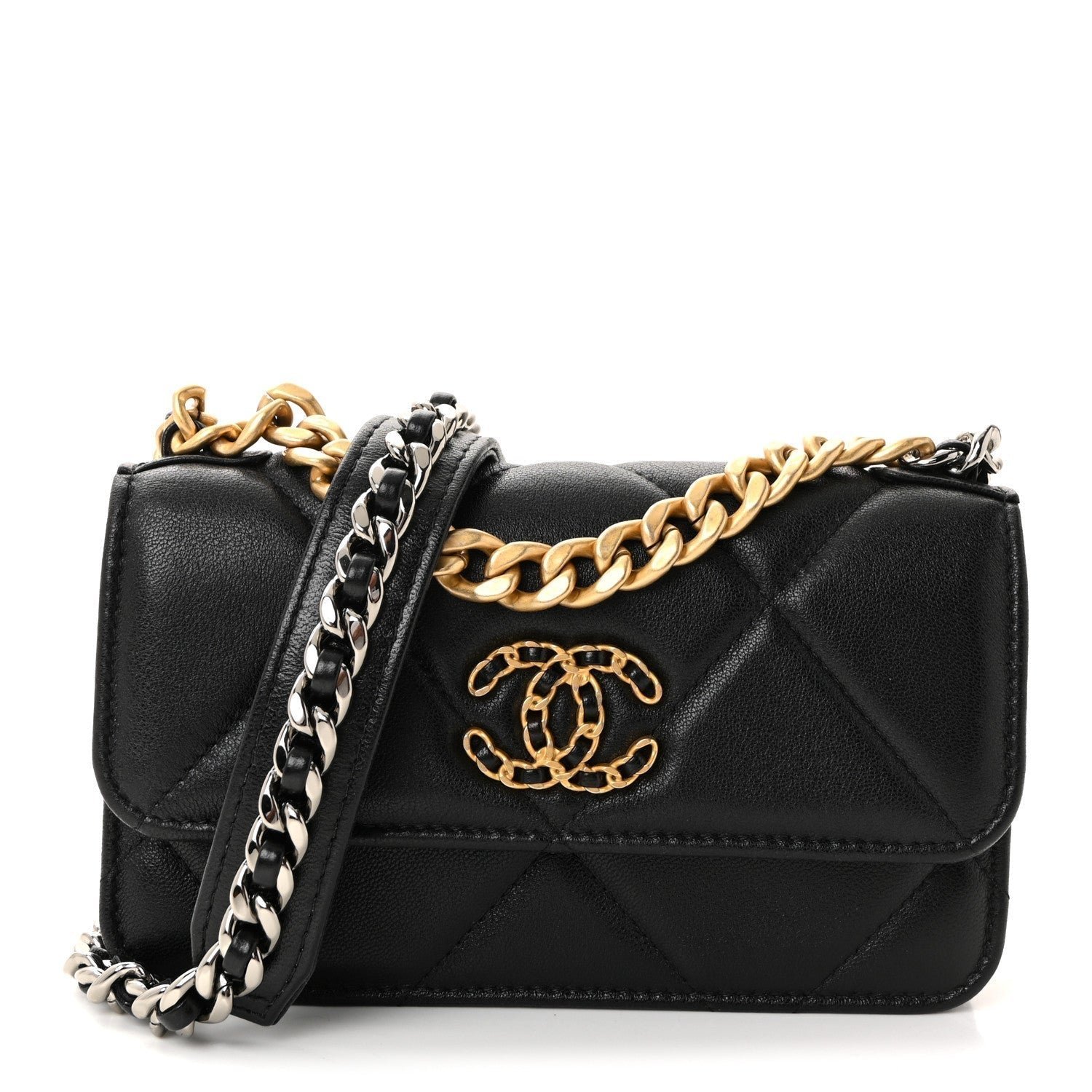 6fe9214a140aff99c7f8a5a5dcc04b91.jpg Lambskin Quilted Chanel 19 Clutch With Chain Black - Image 1