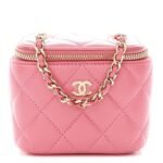Lambskin Quilted Pearl Crush Mini Vanity Case With Chain Dark Pink