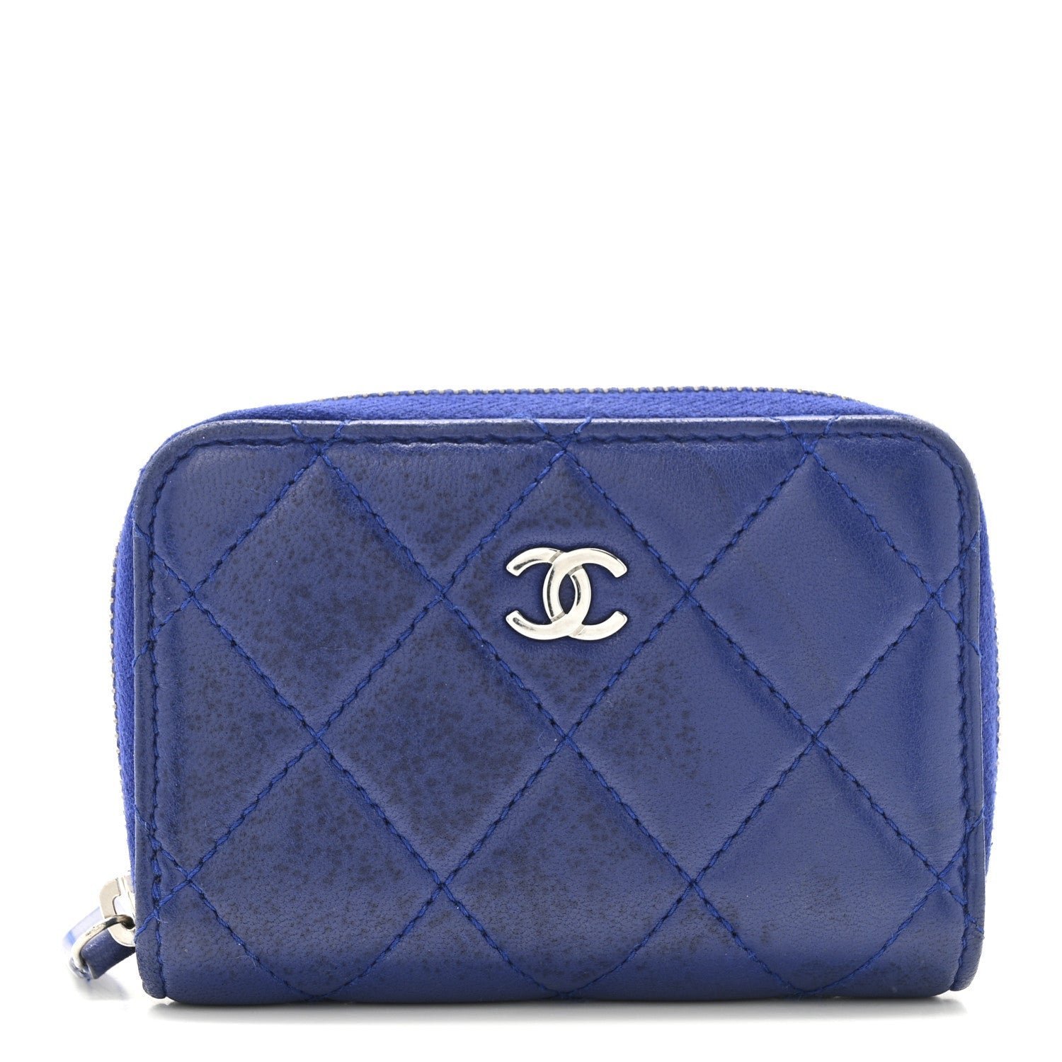 751d91fb9ea5cd9553fbfb42e6734e3a.jpg Lambskin Quilted Zip Around Coin Purse Wallet Blue - Image 1