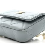 Lambskin Quilted Pearl Chain Belt Bag Light Blue - Image 11