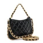 Lambskin Quilted Chain Around Top Handle Mini Bag Black - Image 3