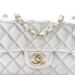 Metallic Calfskin Quilted Mini Rectangular Flap Silvery - Image 9