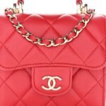 Lambskin Quilted Top Handle Flap Clutch With Chain Red - Image 8