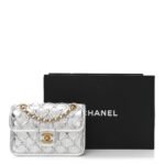 Metallic Calfskin Quilted Braided Mini Rectangular Flap Silver - Image 11
