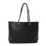 Perforated Grained Calfskin Large Shopping Tote Black