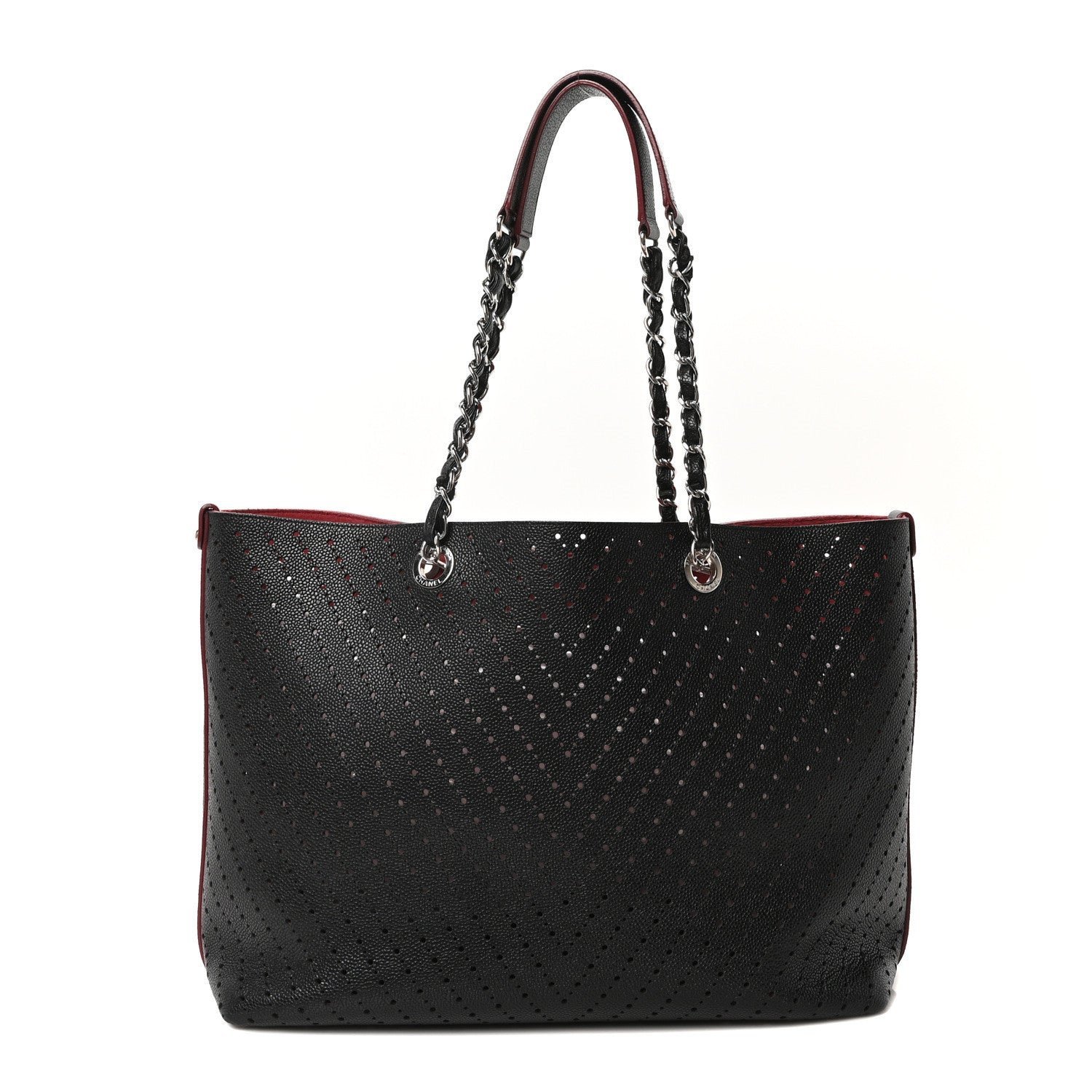 8207b97901745f34536661ce7d9f7bd3.jpg Perforated Grained Calfskin Large Shopping Tote Black - Image 1