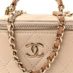 Lambskin Quilted Top Handle Mini Vanity Case With Chain Beige - Image 8