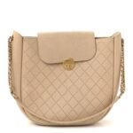 Grained Calfskin Perforated Small Flap Hobo Beige