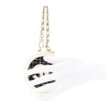 Tweed Quilted Round Filigree Pouch With Chain White Black - Image 2